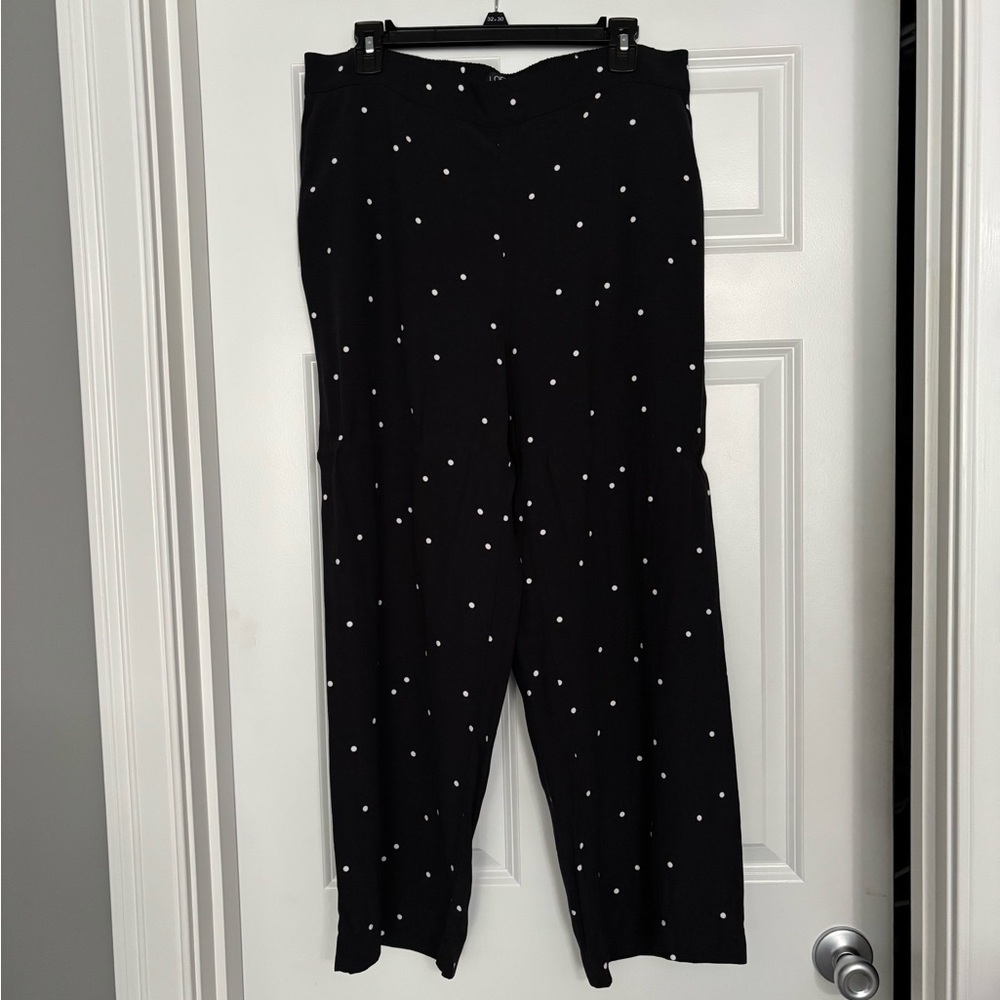 LOFT Wide Leg Ankle Pants Black White Polka Dots